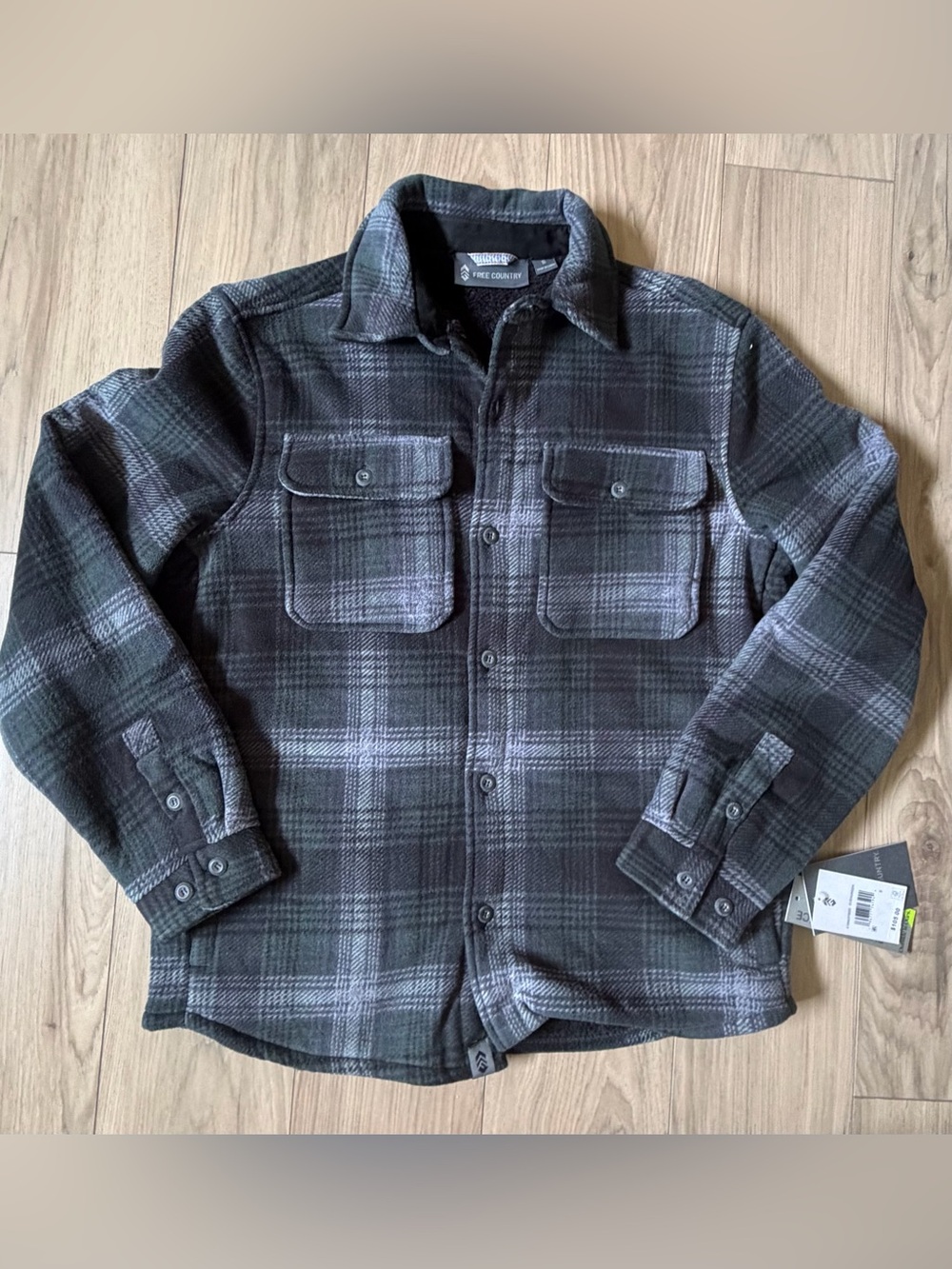 Free Country Mens Chill Out Fleece Shirt Jacket Evergreen Plaid Sherpa Sz S NWT